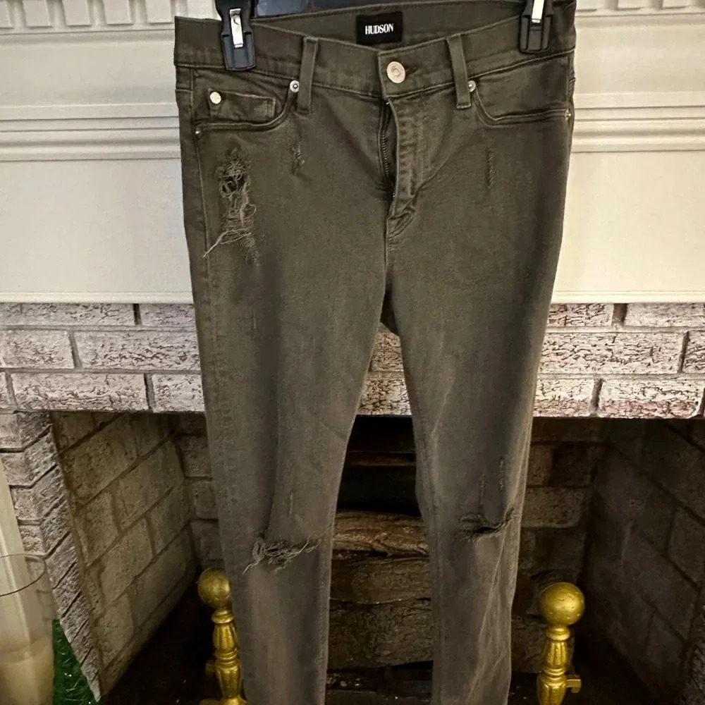 Hudson Distressed Skinny Jeans Size 28 Charcoal Gray Stretch Denim Mid Rise